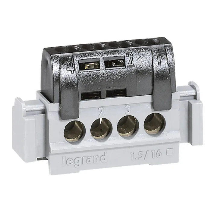 Bornier De Répartition Isolé Ip2X Phase - 4X1,5Mm² À 16Mm² Noir - Longueur 47Mm