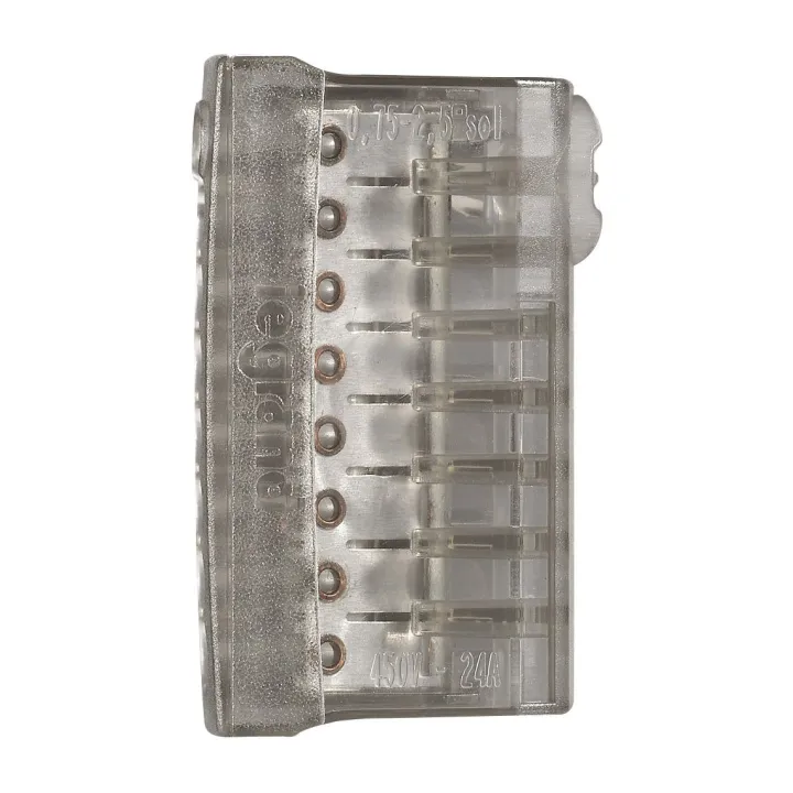 Borne Connexion Sans Vis Nylbloc Auto Pour 8 Fils - 24A - 450V~ - Gris
