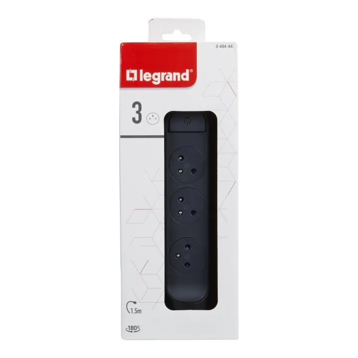 Rallonge 3X2P+T Surface Avec Interrupteur Et Cordon 1,5M 3G 1Mm² - Noir/Gris