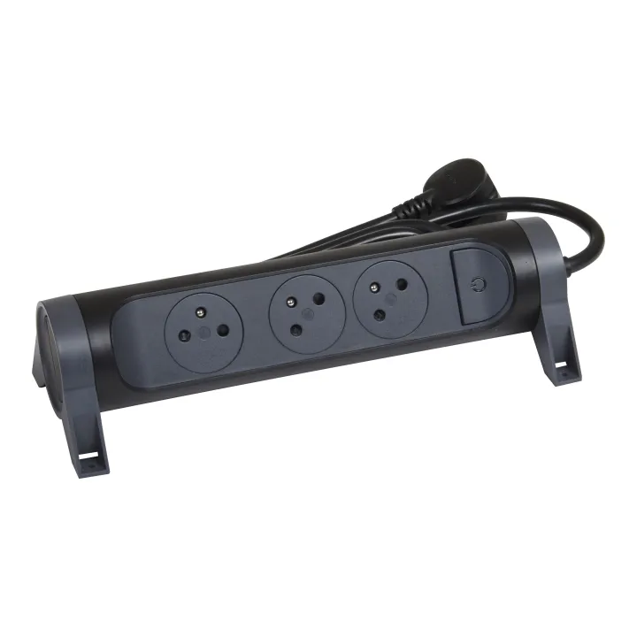 Rallonge 3X2P+T Surface Avec Interrupteur Et Cordon 1,5M 3G 1Mm² - Noir/Gris
