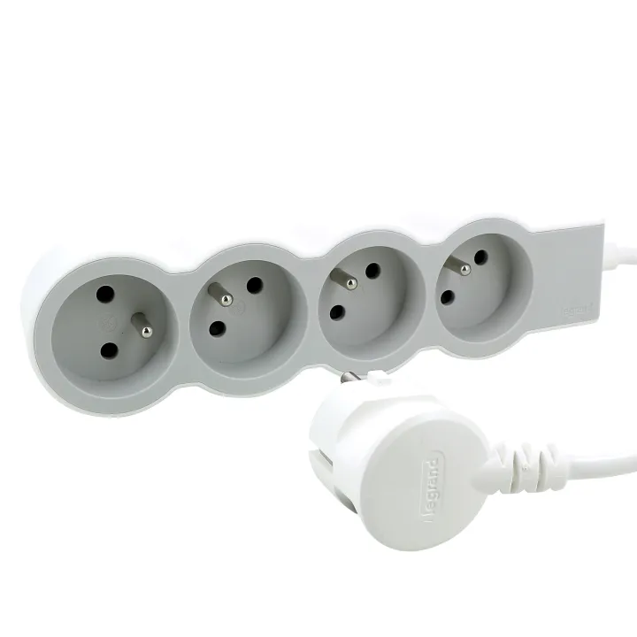 Rallonge 4X2P+T Avec Cordon 1,5M 3G 1Mm² - Blanc/Gris Clair
