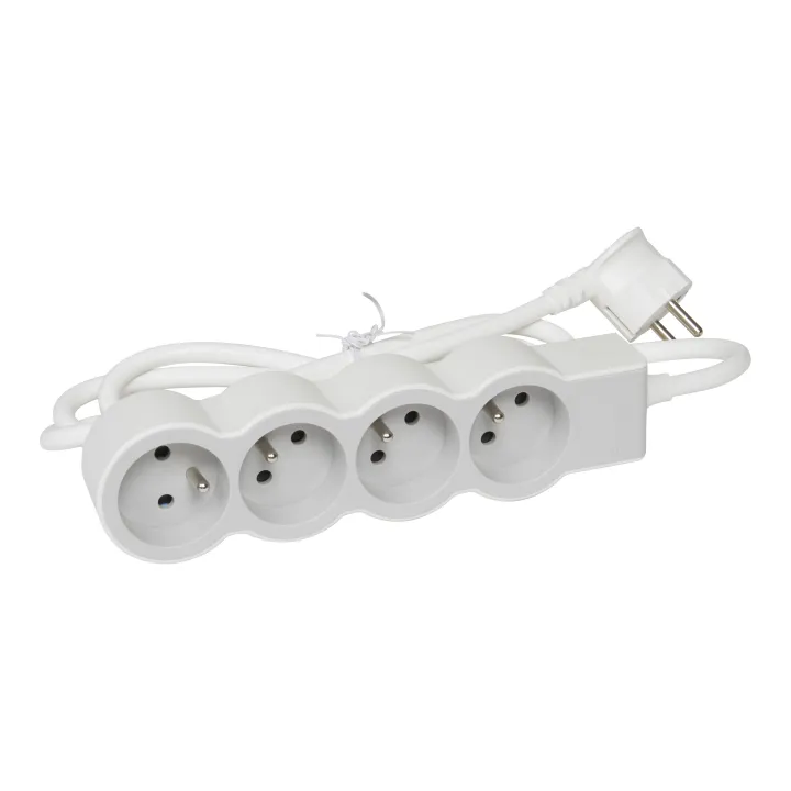 Rallonge 4X2P+T Avec Cordon 1,5M 3G 1Mm² - Blanc/Gris Clair