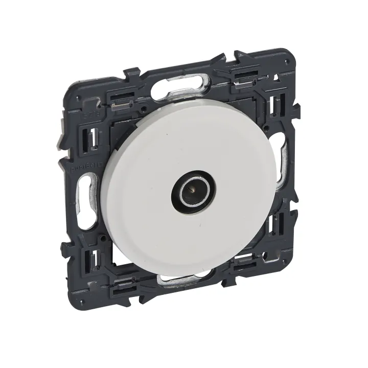 Prise Tv Simple Mâle Ø9,52Mm Céliane Avec Enjoliveur Blanc Et Support