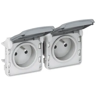 Double Prise 2P+T Précâblées Horizontale Plexo Composable Ip55 16A 250V -Gris