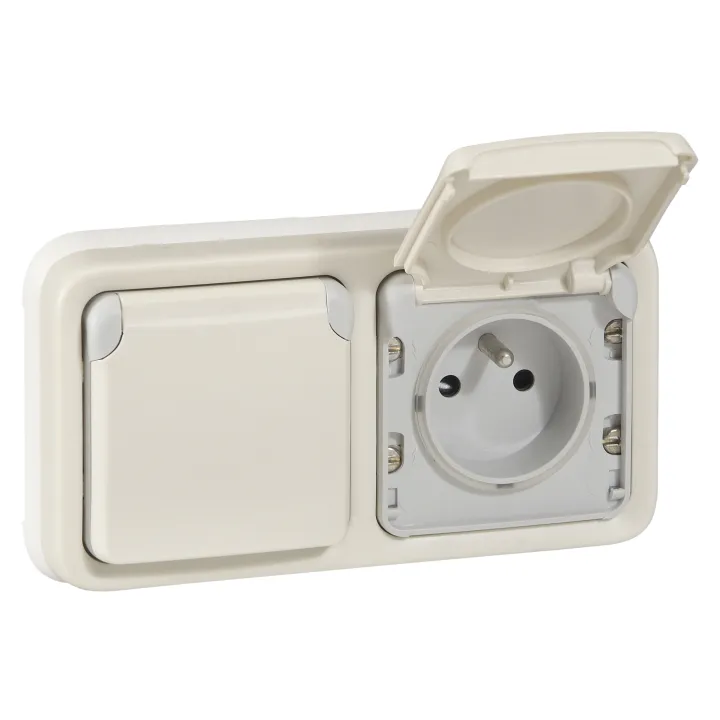 Double Prise 2P+T Précâblées Horizontale Plexo Composable Ip55 16A 250V - Blanc