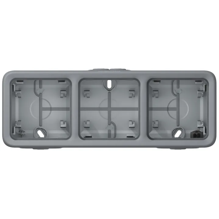 Boîtier Étanche À Embouts 3 Postes Horizontaux Plexo Composable Ip55 - Gris