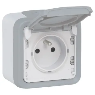 Prise Étanche 2P+T Avec Éclips 16A Plexo Complet Ip55 Saillie - Gris