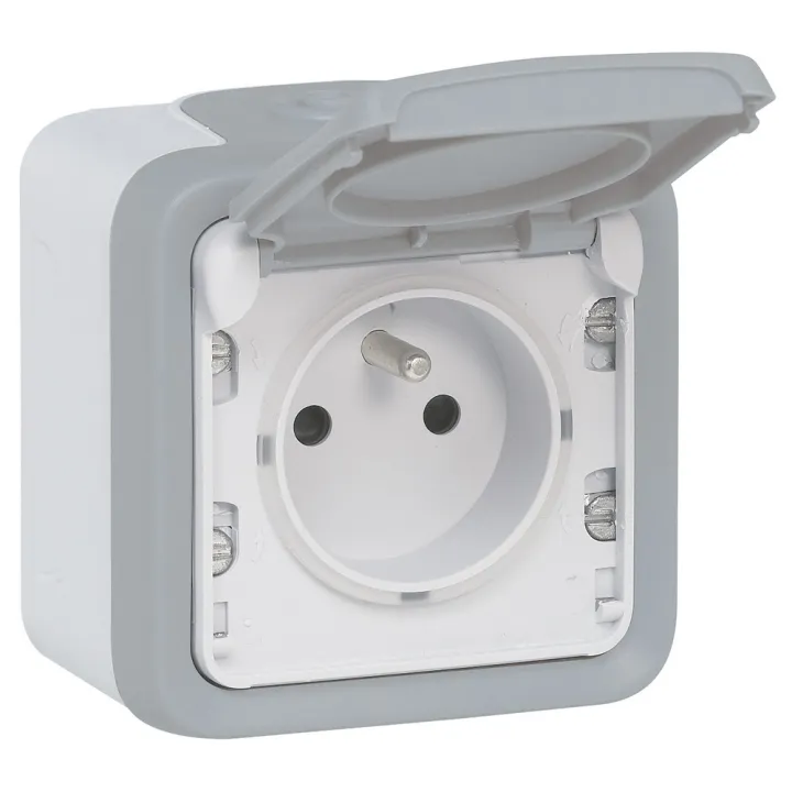 Prise Étanche 2P+T Avec Éclips 16A Plexo Complet Ip55 Saillie - Gris