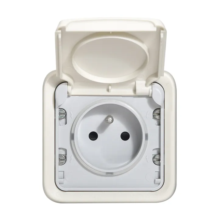 Prise De Courant Étanche Volet De Protection Ip55 Plexo Complet Saillie - Blanc
