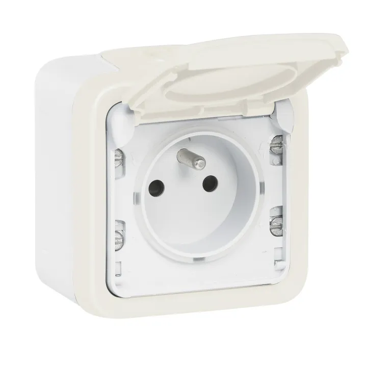 Prise De Courant Étanche Volet De Protection Ip55 Plexo Complet Saillie - Blanc