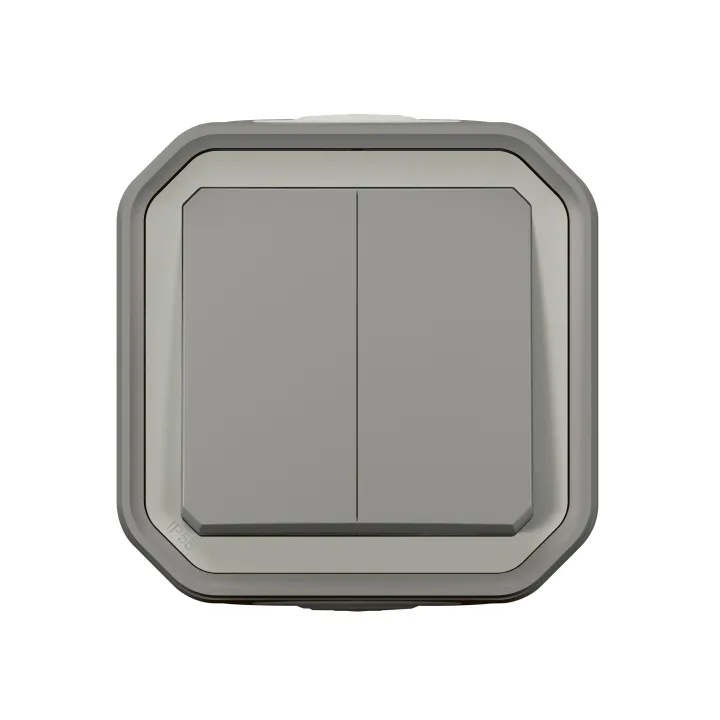 Double Interrupteur / Va-Et-Vient Ou Poussoir Plexo Complet Saillie - Gris