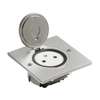 Prise De Sol Simple 2P+T Surface 16A 250V Avec Platine Carrée - Inox Brossé