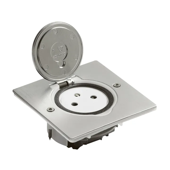 Prise De Sol Simple 2P+T Surface 16A 250V Avec Platine Carrée - Inox Brossé