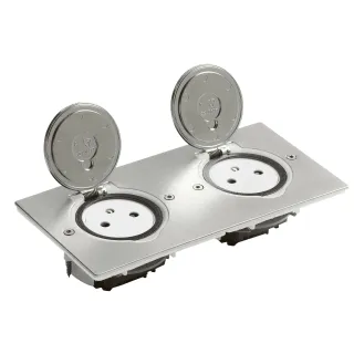 Prise De Sol Double 2P+T Surface 16A 250V Platine Rectangulaire - Inox Brossé
