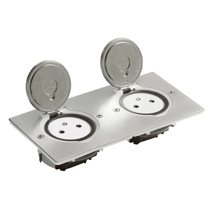 Prise De Sol Double 2P+T Surface 16A 250V Platine Rectangulaire - Inox Brossé