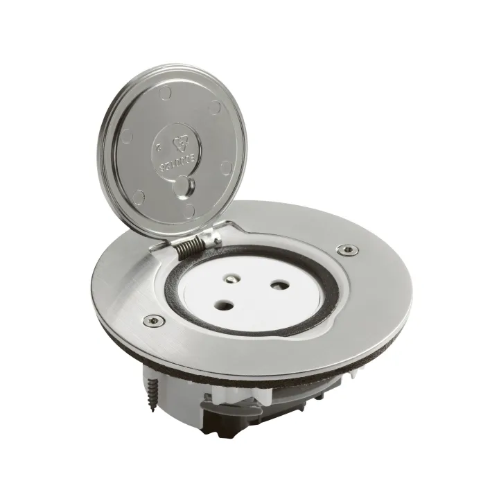 Prise De Sol Simple 2P+T Surface 16A 250V Avec Platine Ronde - Inox Brossé