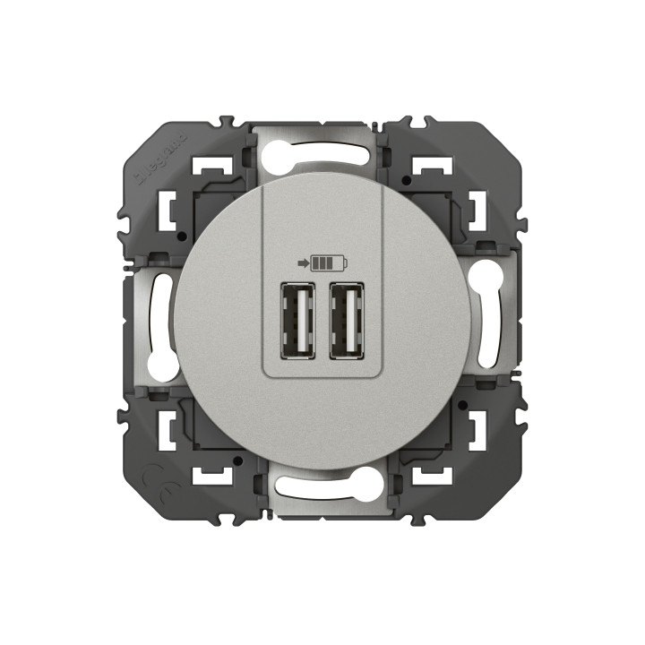 Prise double USB dooxie Type-A 3A finition alu - sachet