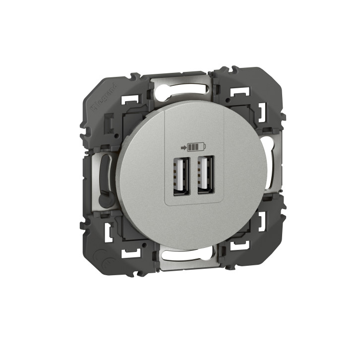 Prise double USB dooxie Type-A 3A finition alu - sachet