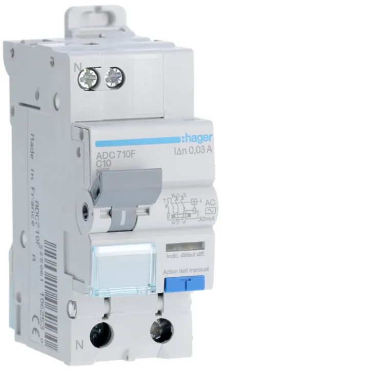 Disjoncteur Différentiel 10A 1P+N 3Ka Courbe C 30Ma Type Ac