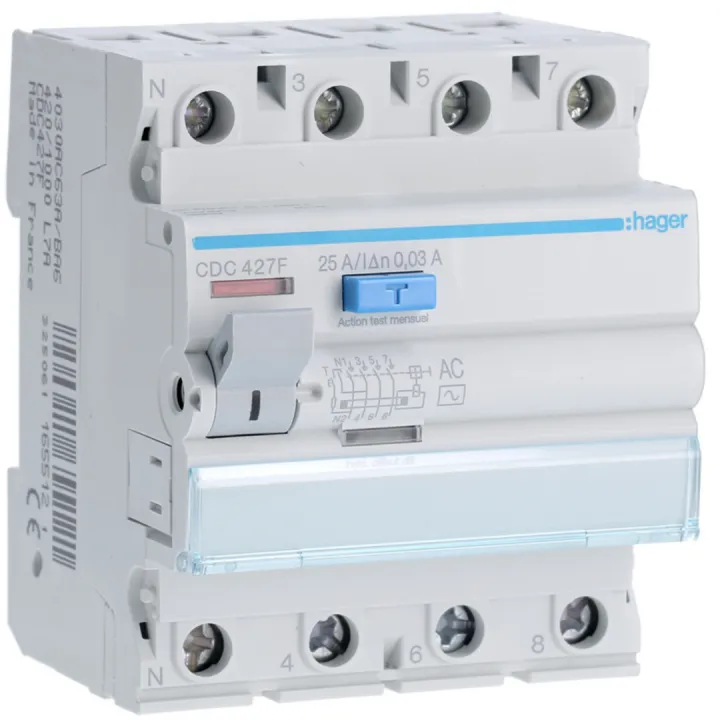 Interrupteur Différentiel 25A 300Ma 3P+N Type Ac 60Hz À Bornes Alignées