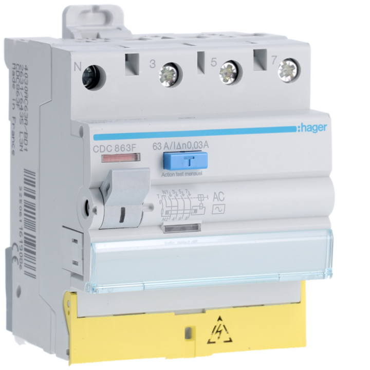 Interrupteur différentiel 3P+N 63A 30mA type AC à bornes décalée
