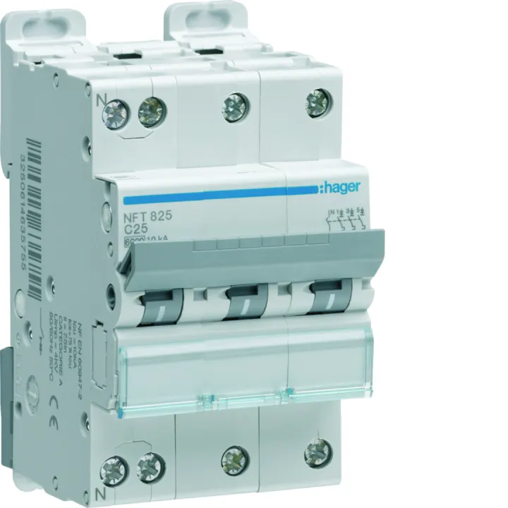 Disjoncteur 3P+N 6-10Ka Courbe C - 25A 3 Module