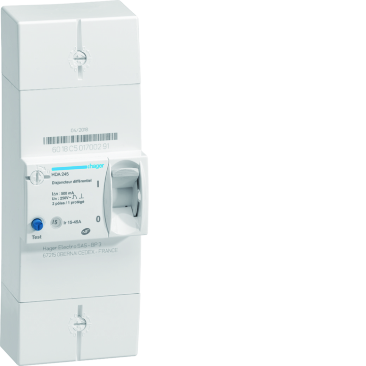 Disjoncteur de branchement différentiel 2P 15/45A 500mA instanta