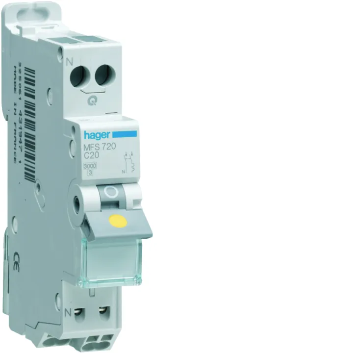 Disjoncteur Phase+ Neutre 20A 3Ka Courbe C Connexion Automatique Sanvis 1 Module