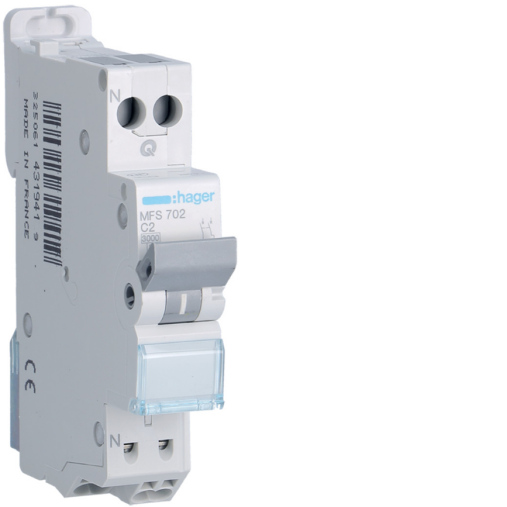 Disjoncteur 1P+N 3kA C-2A connexion SanVis 1 Module