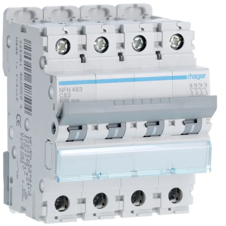 Disjoncteur 4P 6-10Ka Courbe C - 63A 4 Module