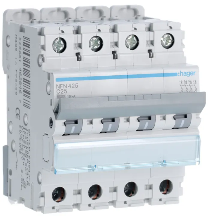 Disjoncteur 4P 6-10Ka Courbe C - 25A 4 Module