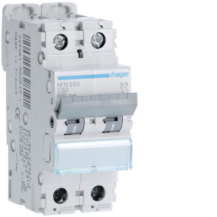 Disjoncteur 2P 6-10Ka Courbe C - 50A 2 Modules