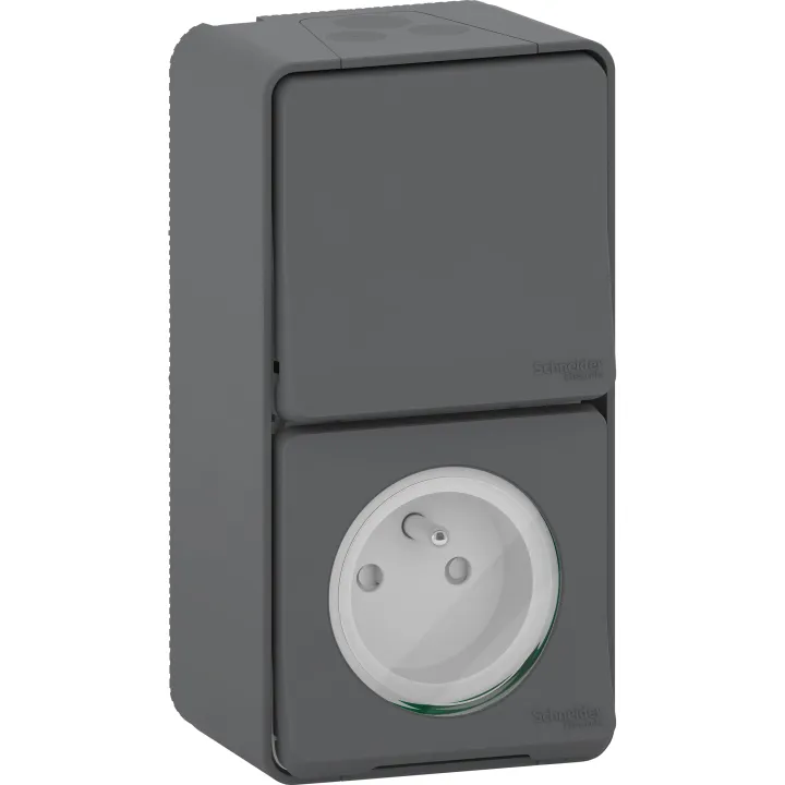 Mureva Styl - Prise Courant 2P+T+Va Et Vient Verti. - Saillie - Ip55 Ik08 - Gris
