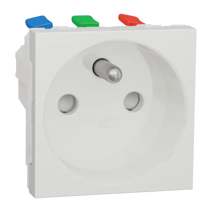 Unica - Prise 2P+T - Fr - 90° - Raccord Rapide Traversant - Blanc - Méca Seul