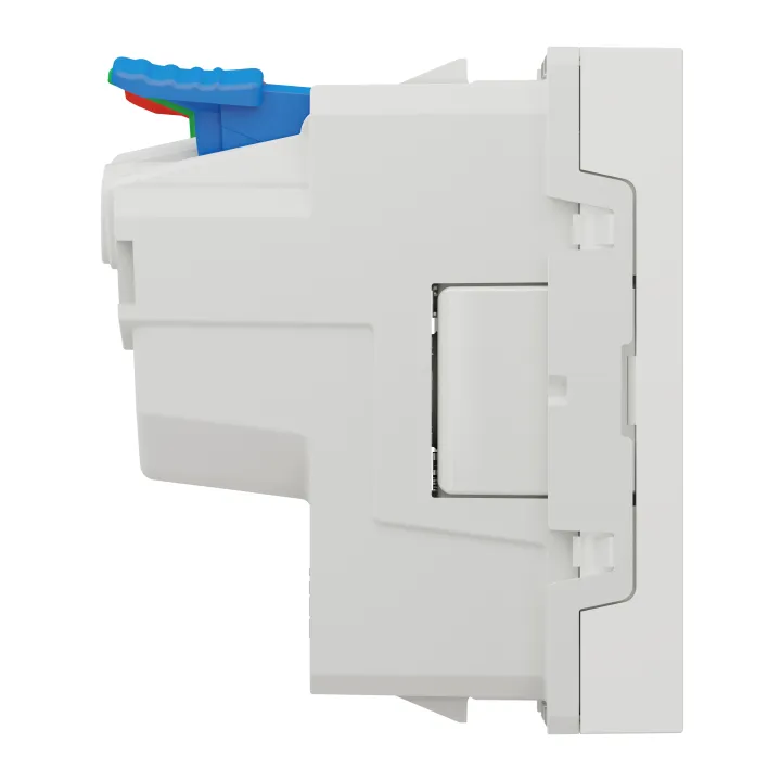Unica - Prise 2P+T - Fr - 90° - Raccord Rapide Traversant - Blanc - Méca Seul