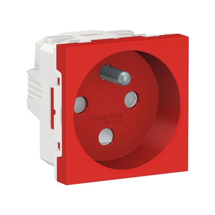 Unica - Prise 2P+T - Fr - 90° - Vis - Détrompage Mécanique - Rouge - Méca Seul