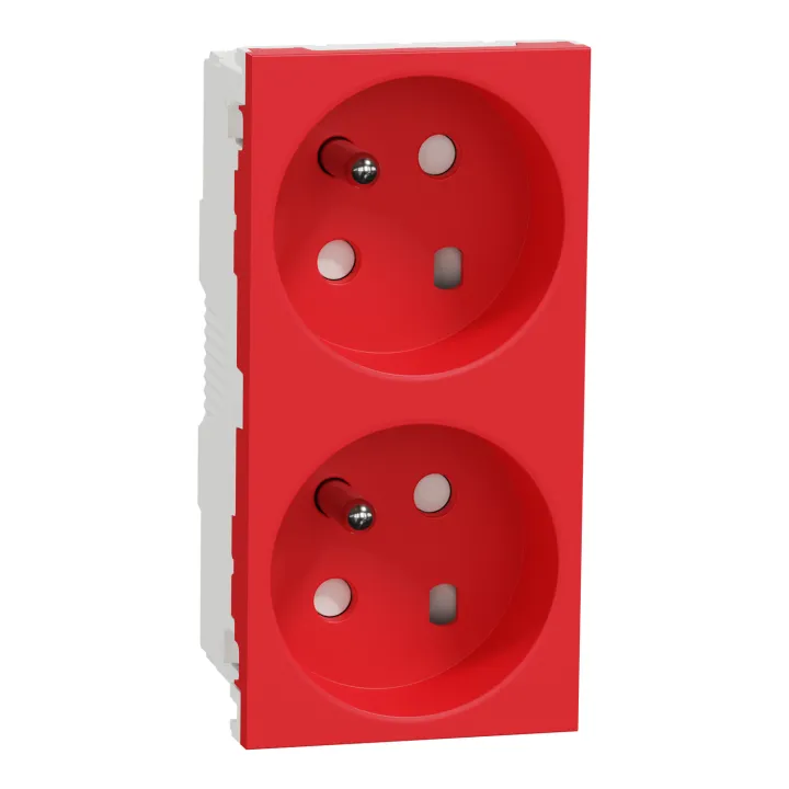 Unica - Prise Double 2P+T - Fr - 45° - Connex Rap - Détromp - Rouge - Méca Seul