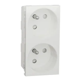 Unica - Prise Double 2P+T - Fr - 45° - Connexion Rapide - Blanc - Méca Seul