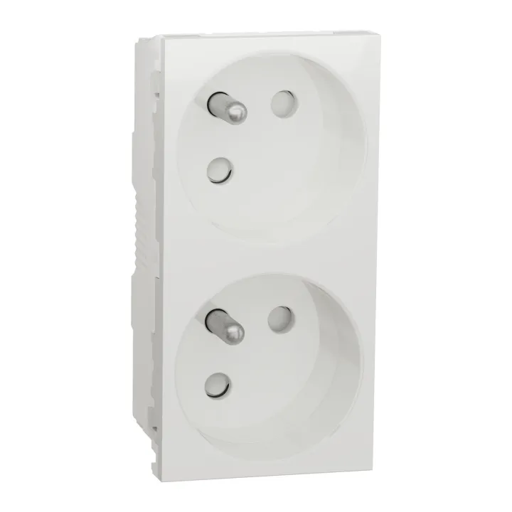 Unica - Prise Double 2P+T - Fr - 45° - Connexion Rapide - Blanc - Méca Seul