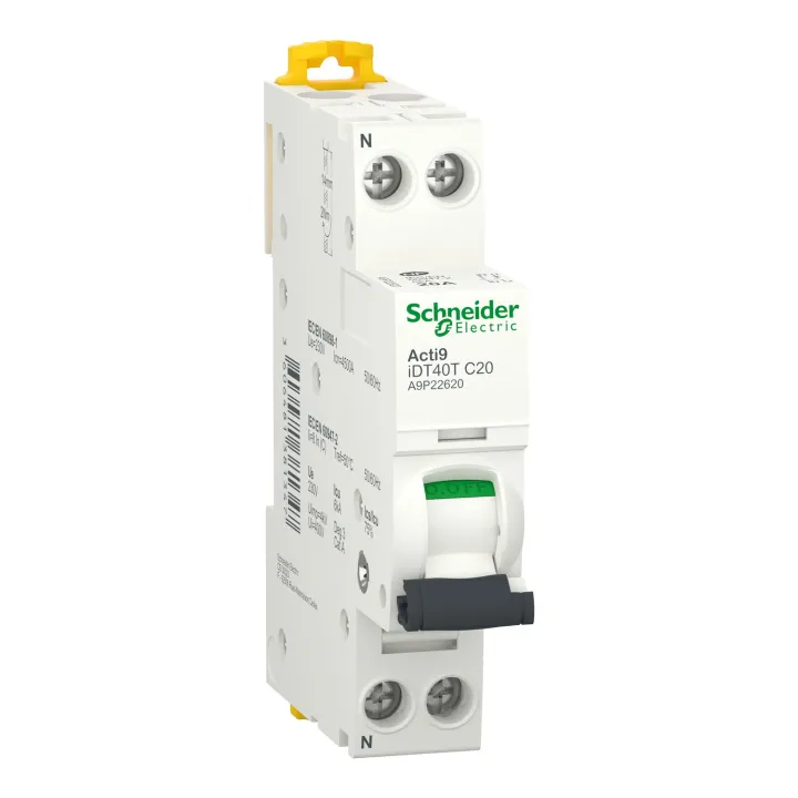 Acti9 Idt40T - Disjoncteur Modulaire - 1P+N - 20A - Courbe C - 4500A/6Ka
