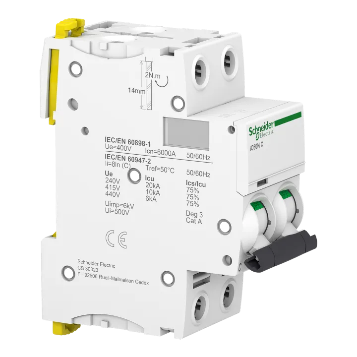 Acti9 Ic60N - Disjoncteur - 2P - 16A - Courbe C - 400Vca - 6000A/10Ka