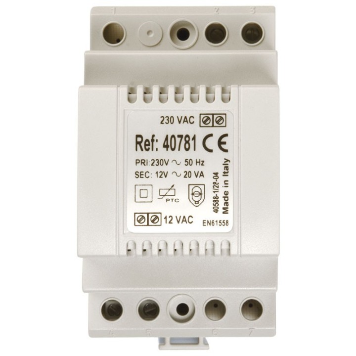 Transformateur 220 V / 12 V / 1,5 A , Fixation Din Et Vis