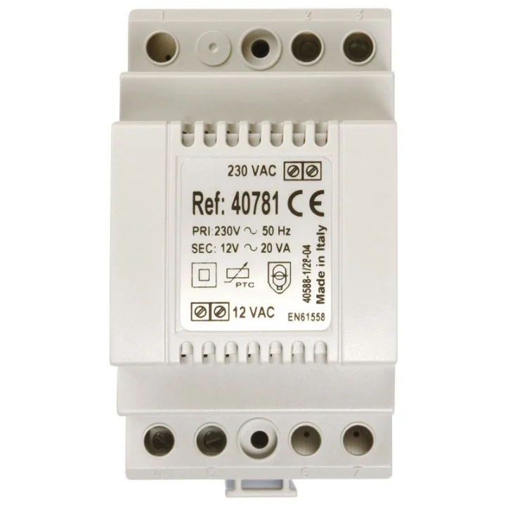 Transformateur 230 Vac / 12 Vac / 1,5 A, Fixation Din 3 Modules Ou Vis