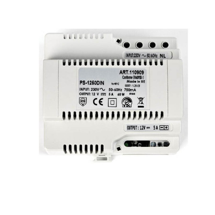 Alimentation Secteur 230Vac/12Vcc 5A, Fixation Din Et À Vis 6 Modules