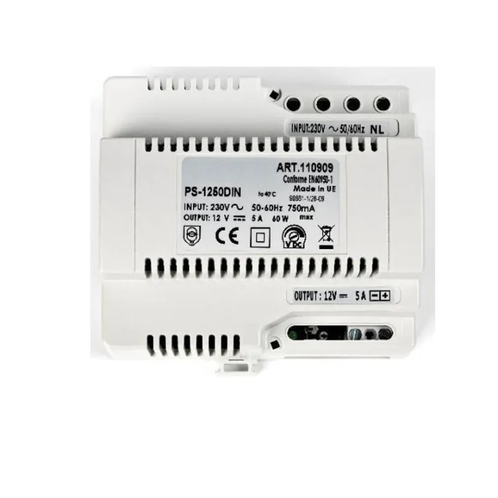 Alimentation Modulaire 230 Vac / 12 Vcc - 5 A, Fixation Rail Din 6 Modules