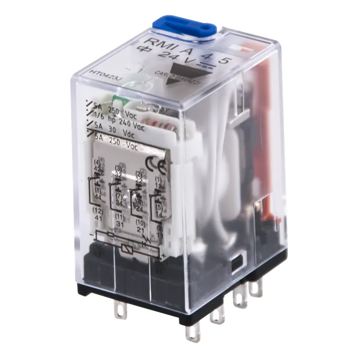 Relais Miniature 4Rt 5A 24Vcc Bouton Test + Indicateur Mécanique + Led