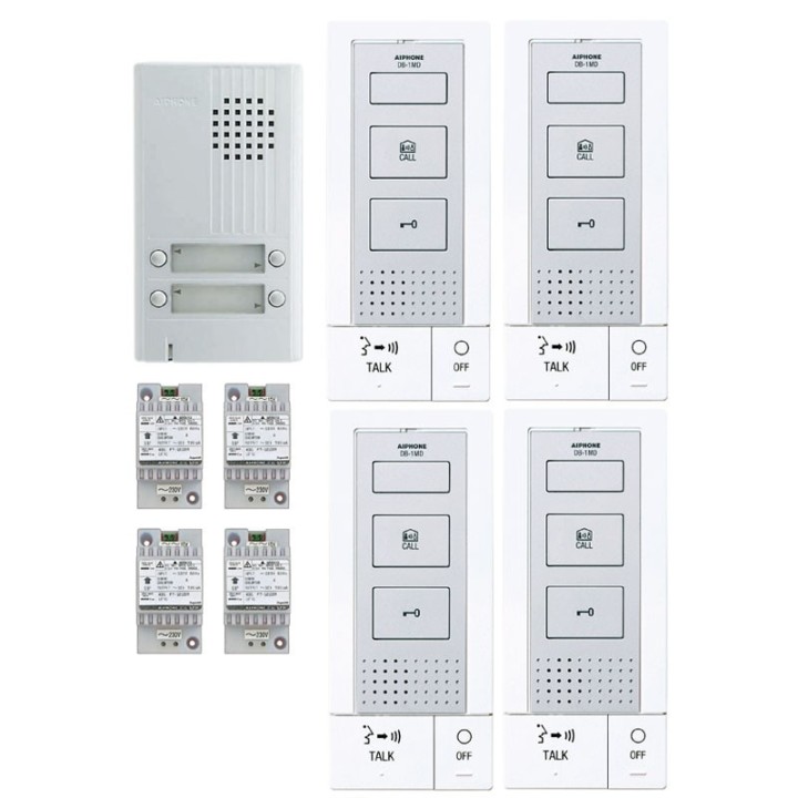 Kit Audio Platine Alu Saillie 4 Boutons, 4 Postes Maîtres Mains-