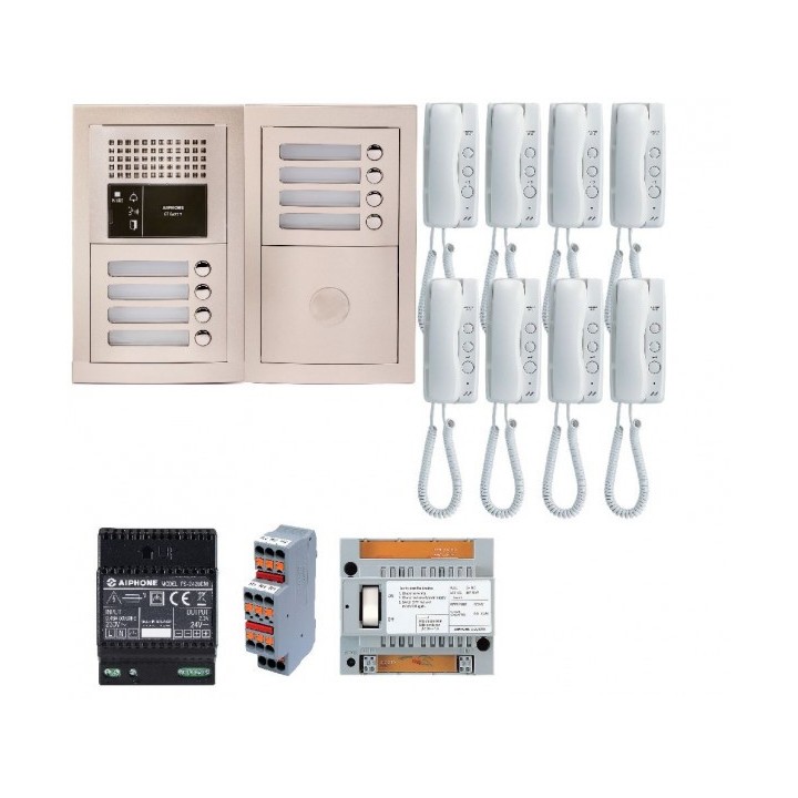 Pack audio 8 BP programmé, encastré, centrale, alim. & 8 postes audio GT1D