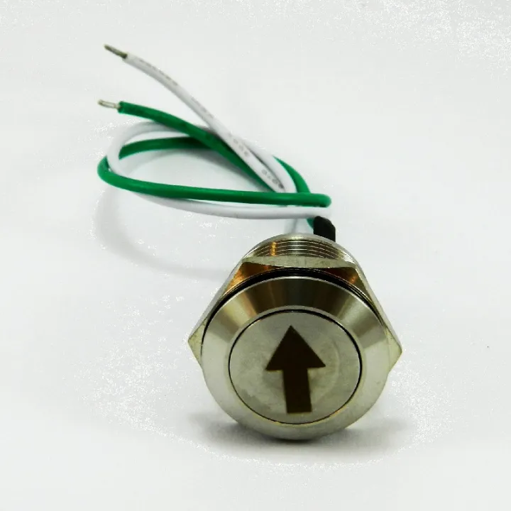 Bouton Inox En Diamètre 19 Mm Gravé ''Flèche'' Avec Fil Soudé Vert / Blanc
