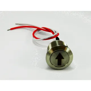 Bouton Inox En Diamètre 19 Mm Gravé ''Flèche'' Avec Fil Soudé Rouge / Blanc
